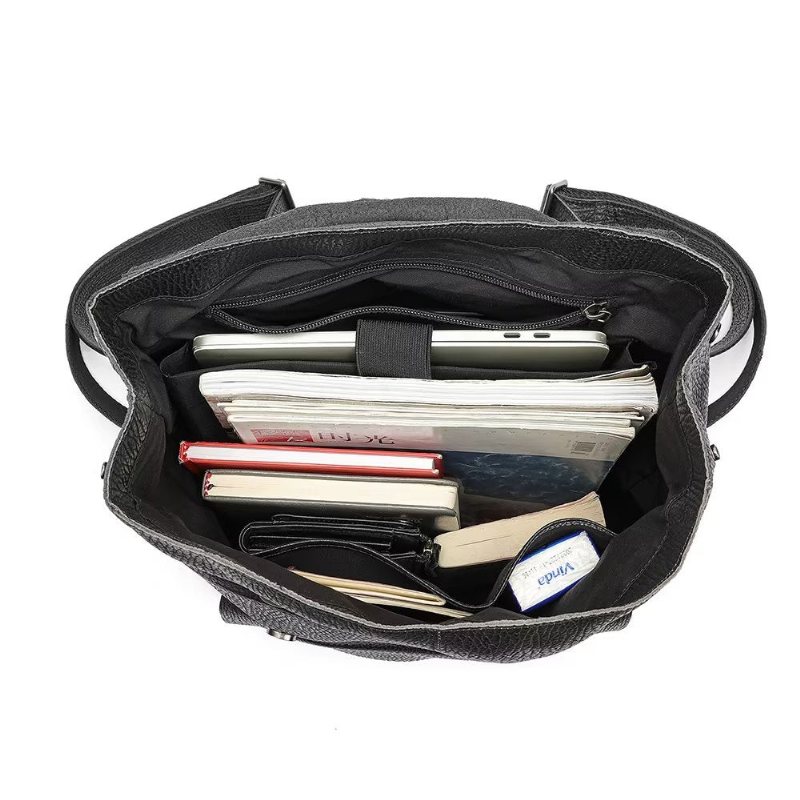 Miesten Reput Lehmännahkainen Business Travel Organizer -reppu - Musta