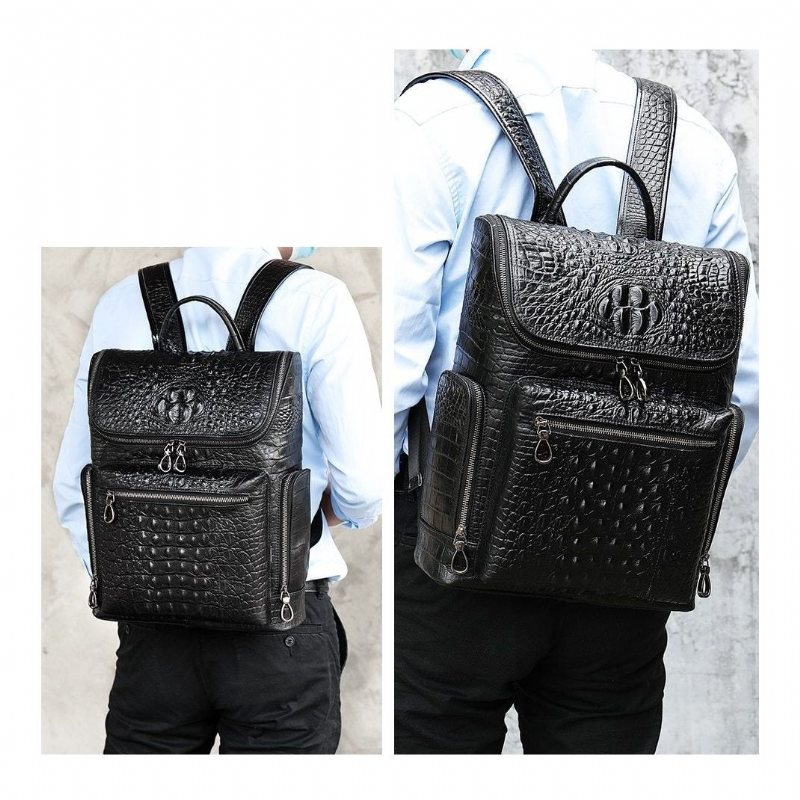 Miesten Reput Vintage Chic Alligator Leather Tech -matkareppu - Musta