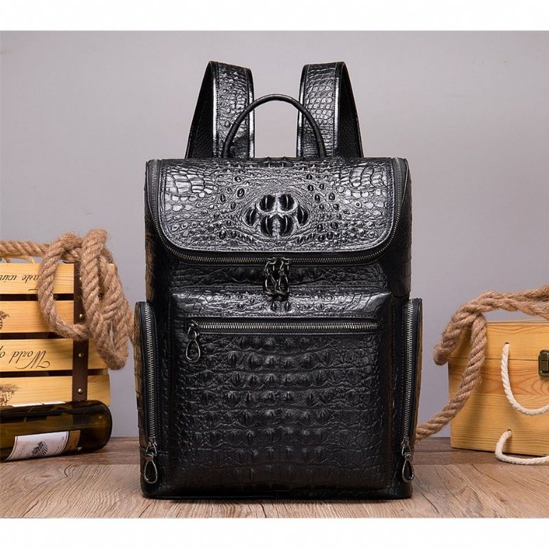 Miesten Reput Vintage Chic Alligator Leather Tech -matkareppu - Musta