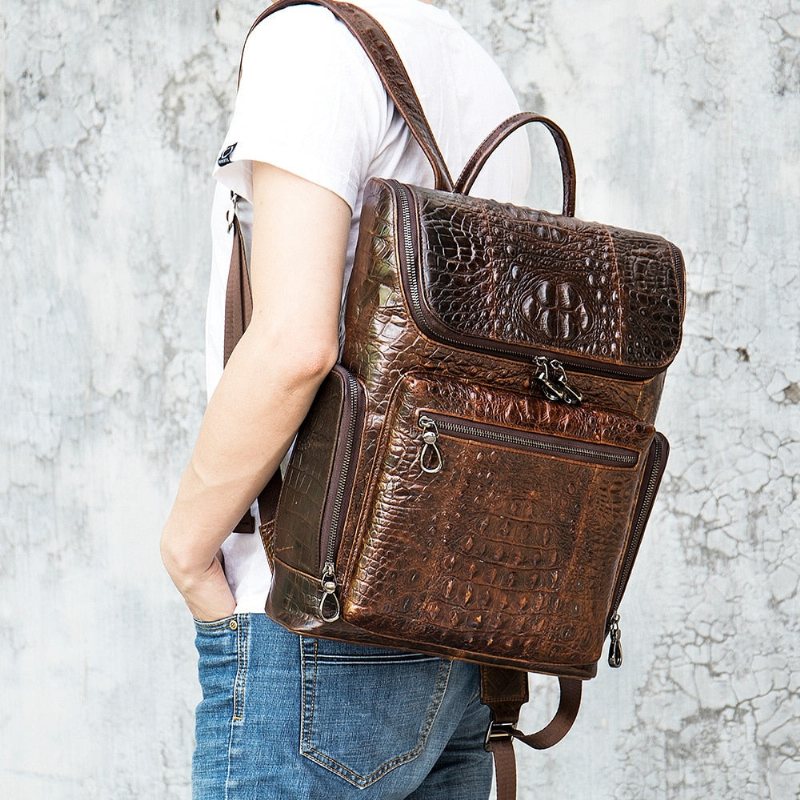 Miesten Reput Vintage Chic Alligator Leather Tech -matkareppu - Kahvi