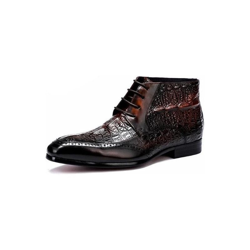 Miesten Saappaat Croc Texture -nilkkanauhanauhaiset Brogue-saappaat - Kahvi