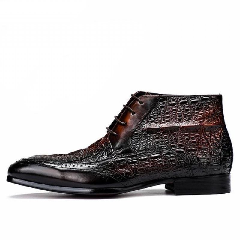 Miesten Saappaat Croc Texture -nilkkanauhanauhaiset Brogue-saappaat - Kahvi