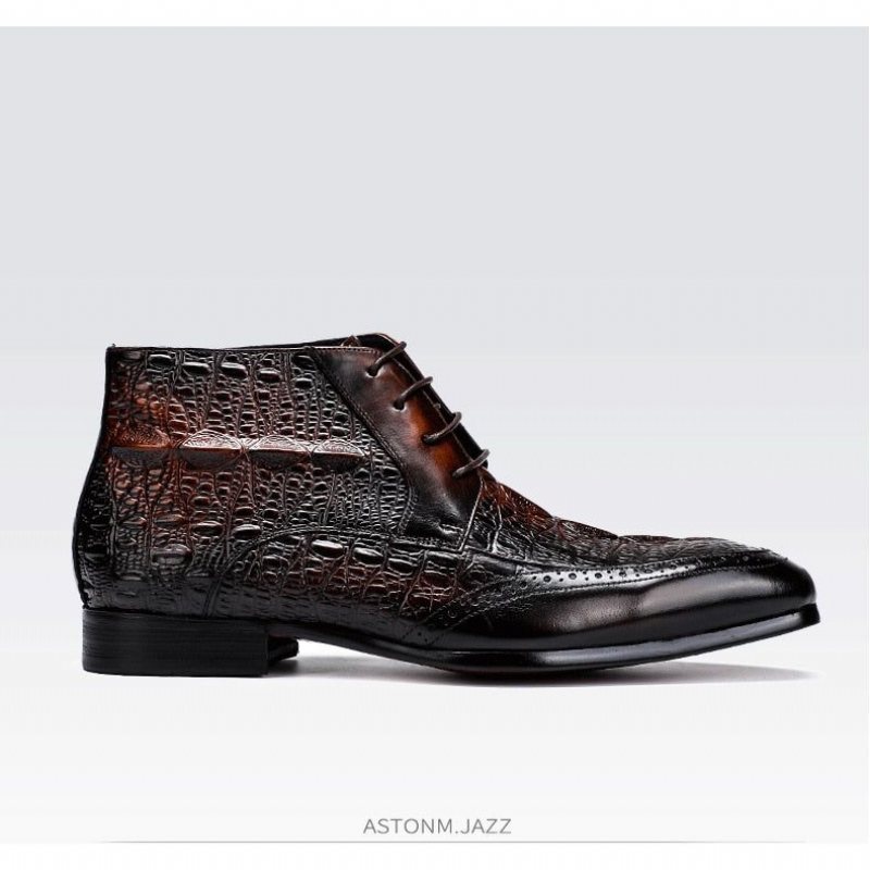 Miesten Saappaat Croc Texture -nilkkanauhanauhaiset Brogue-saappaat - Kahvi