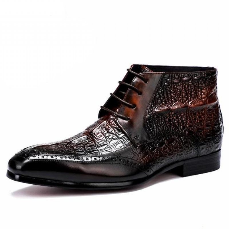 Miesten Saappaat Croc Texture -nilkkanauhanauhaiset Brogue-saappaat - Kahvi