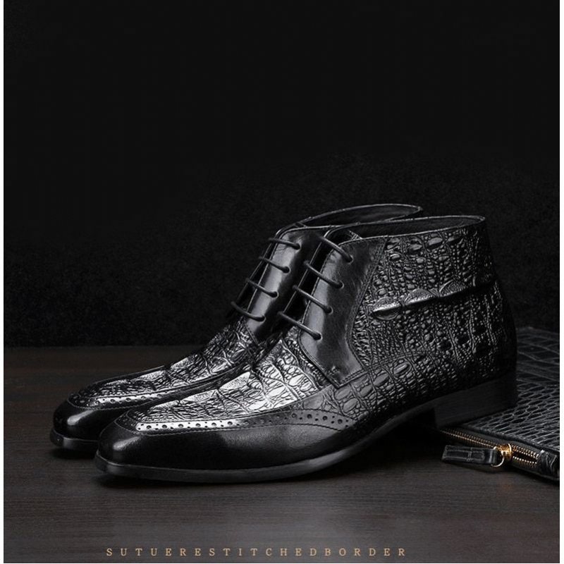 Miesten Saappaat Croc Texture -nilkkanauhanauhaiset Brogue-saappaat - Musta