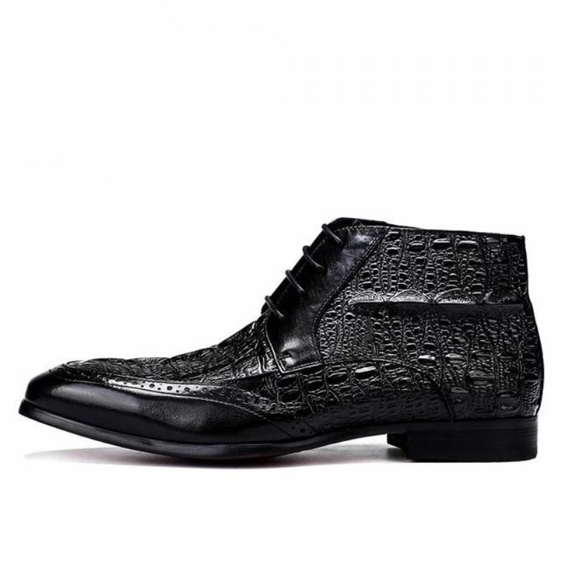 Miesten Saappaat Croc Texture -nilkkanauhanauhaiset Brogue-saappaat - Musta