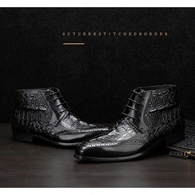 Miesten Saappaat Croc Texture -nilkkanauhanauhaiset Brogue-saappaat - Musta