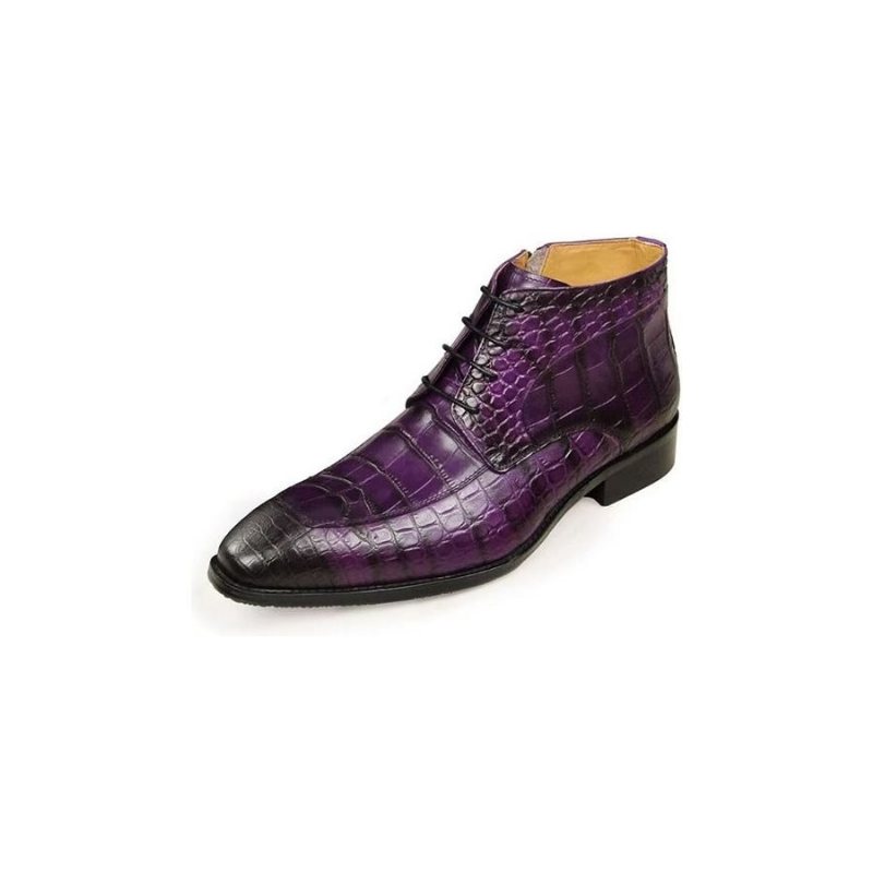 Miesten Saappaat Elegantti Nahkaprintti Lace-up Ylelliset Nilkkurit - Purppura