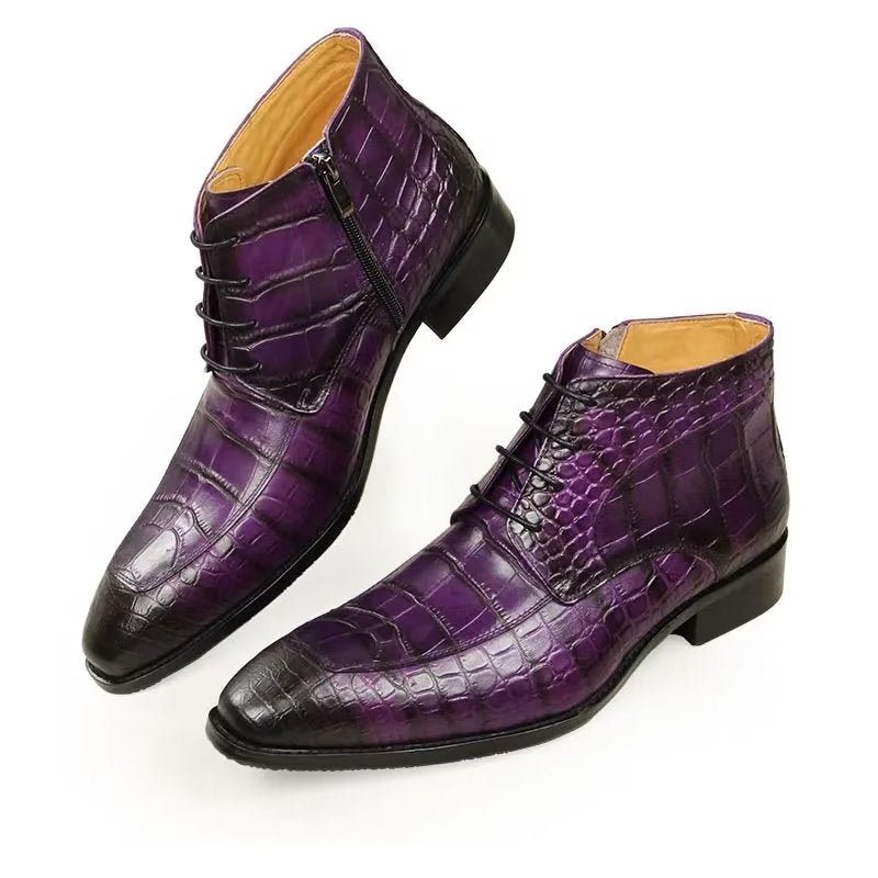 Miesten Saappaat Elegantti Nahkaprintti Lace-up Ylelliset Nilkkurit - Purppura