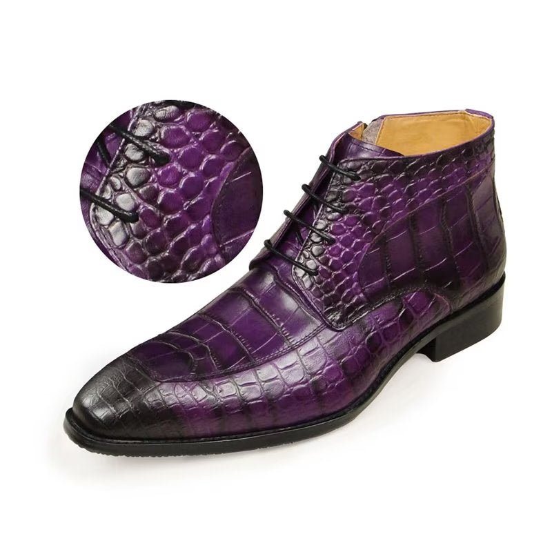 Miesten Saappaat Elegantti Nahkaprintti Lace-up Ylelliset Nilkkurit - Purppura