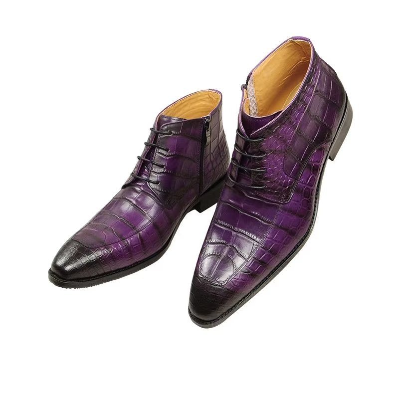 Miesten Saappaat Elegantti Nahkaprintti Lace-up Ylelliset Nilkkurit - Purppura