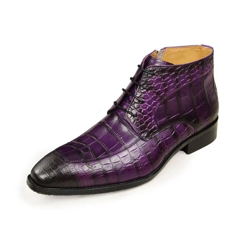 Miesten Saappaat Elegantti Nahkaprintti Lace-up Ylelliset Nilkkurit - Purppura