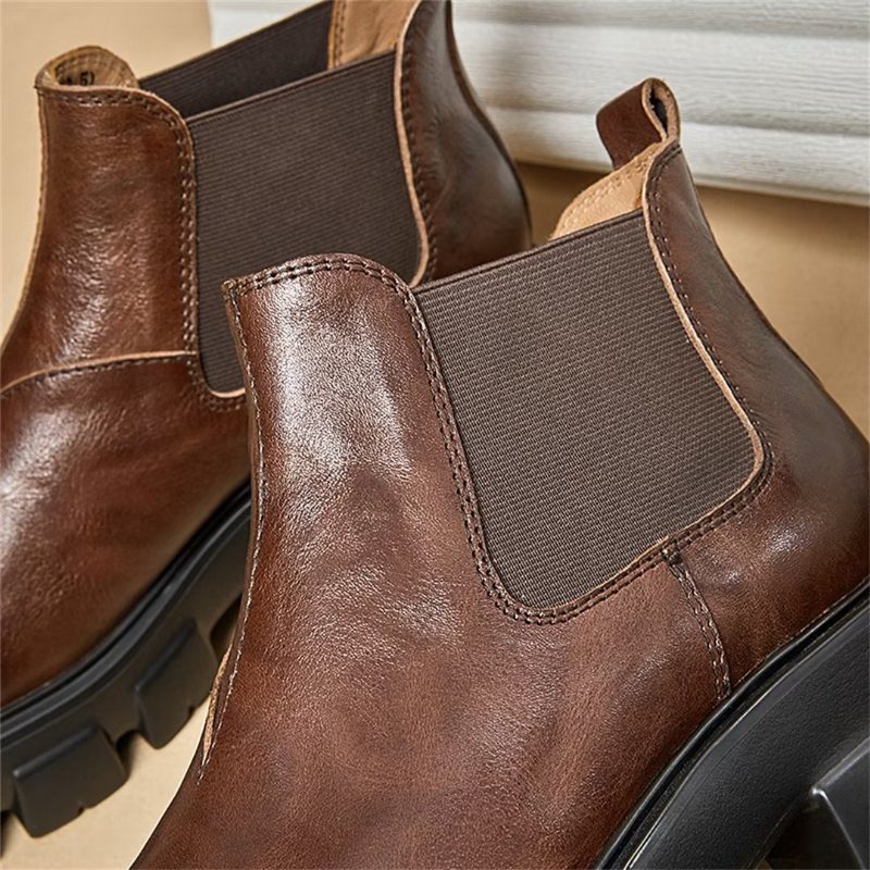 Miesten Saappaat Elegantti Vintage Lehmännahkas Lyhyt Vetoketjullinen Martin Boots - Ruskea