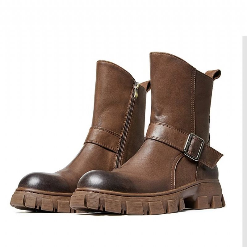 Miesten Saappaat Lampaannahkaa Chic Vintage Lyhyt Vetoketju Kaksivärinen Martin Boots - Ruskea