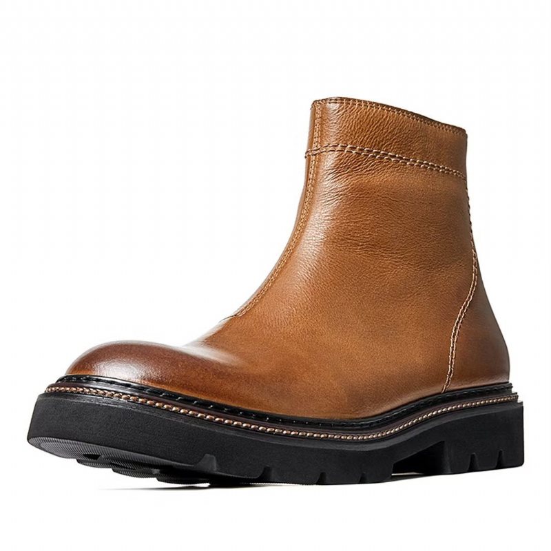 Miesten Saappaat Lampaannahkaa Chic Vintage Lyhyt Vetoketju Klassiset Martin Boots - Ruskea