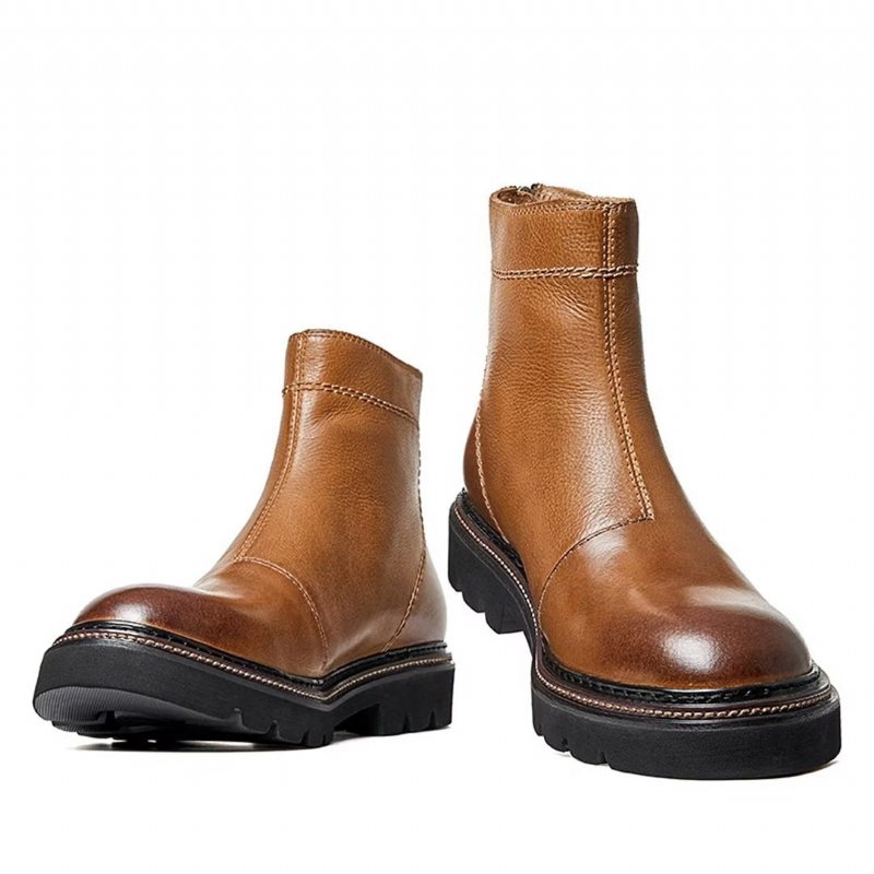 Miesten Saappaat Lampaannahkaa Chic Vintage Lyhyt Vetoketju Klassiset Martin Boots - Ruskea