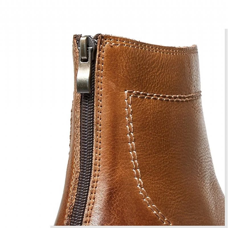 Miesten Saappaat Lampaannahkaa Chic Vintage Lyhyt Vetoketju Klassiset Martin Boots - Ruskea