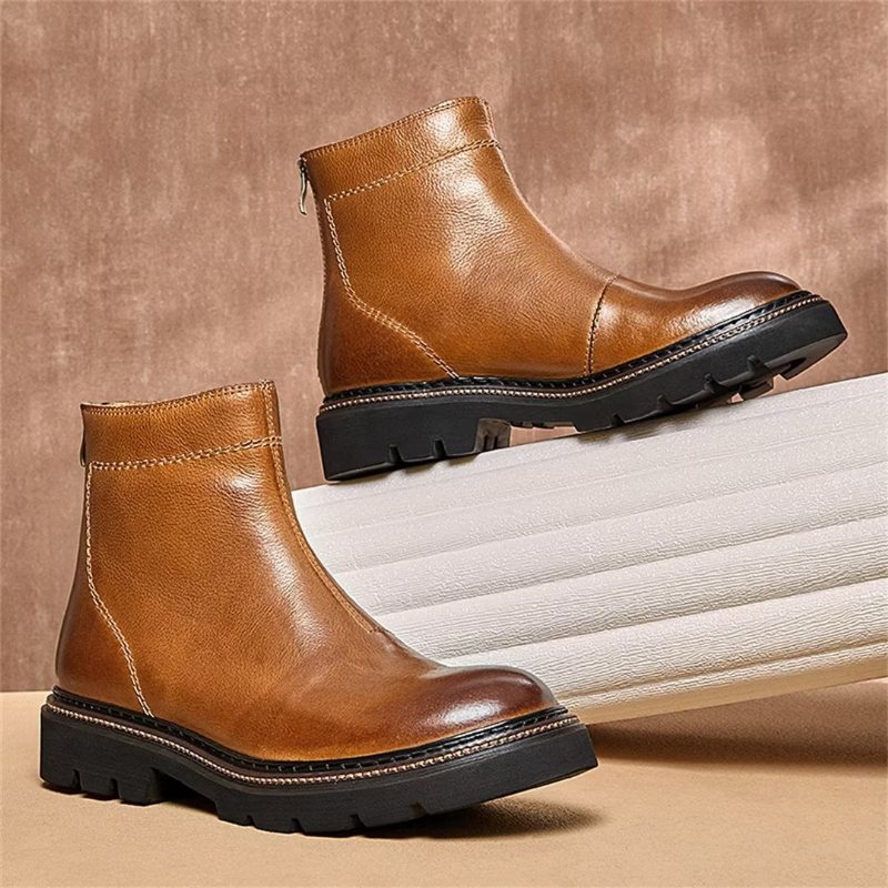 Miesten Saappaat Lampaannahkaa Chic Vintage Lyhyt Vetoketju Klassiset Martin Boots - Ruskea