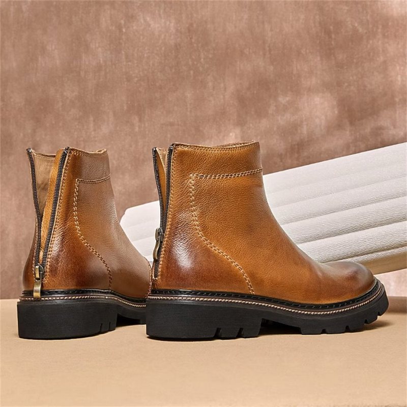 Miesten Saappaat Lampaannahkaa Chic Vintage Lyhyt Vetoketju Klassiset Martin Boots - Ruskea