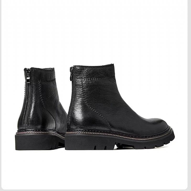 Miesten Saappaat Lampaannahkaa Chic Vintage Lyhyt Vetoketju Klassiset Martin Boots - Musta