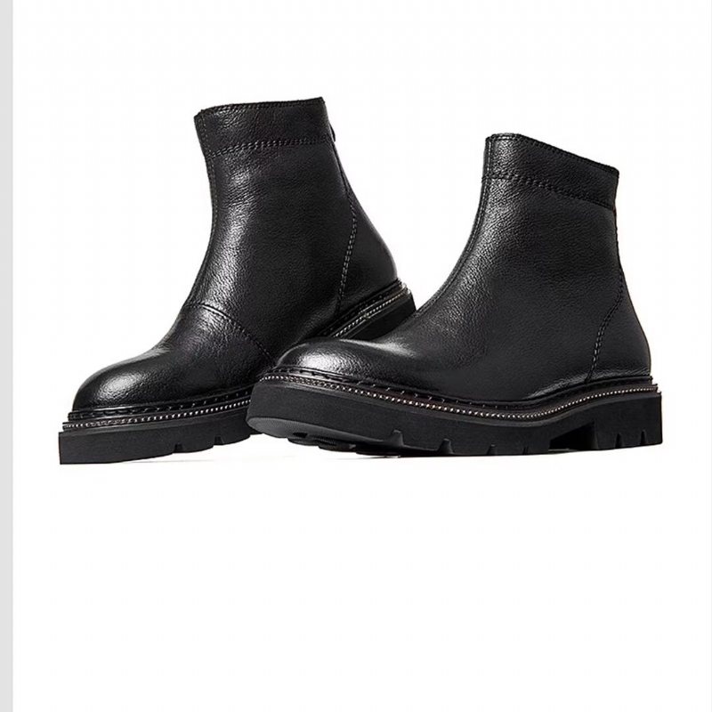 Miesten Saappaat Lampaannahkaa Chic Vintage Lyhyt Vetoketju Klassiset Martin Boots - Musta