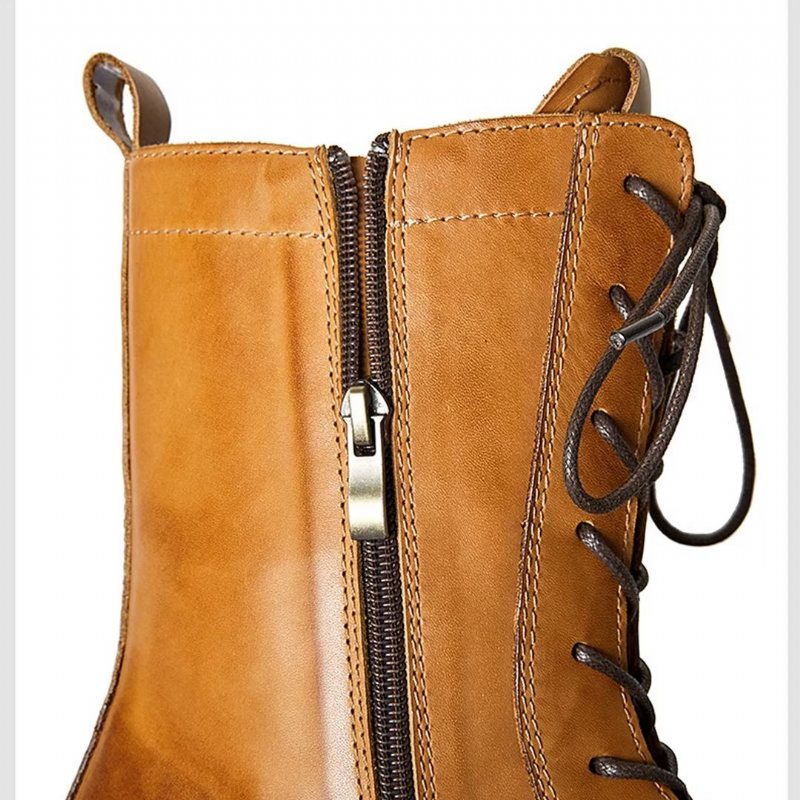 Miesten Saappaat Lampaannahkaa Chic Vintage Lyhyt Vetoketju Paksut Martin Boots - Ruskea