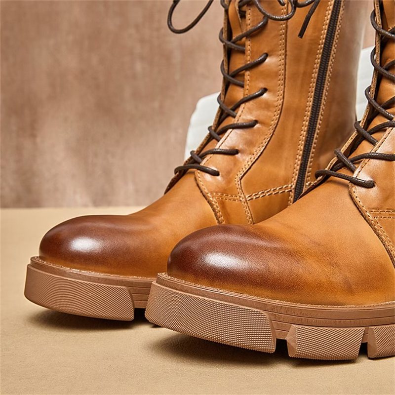 Miesten Saappaat Lampaannahkaa Chic Vintage Lyhyt Vetoketju Paksut Martin Boots - Ruskea