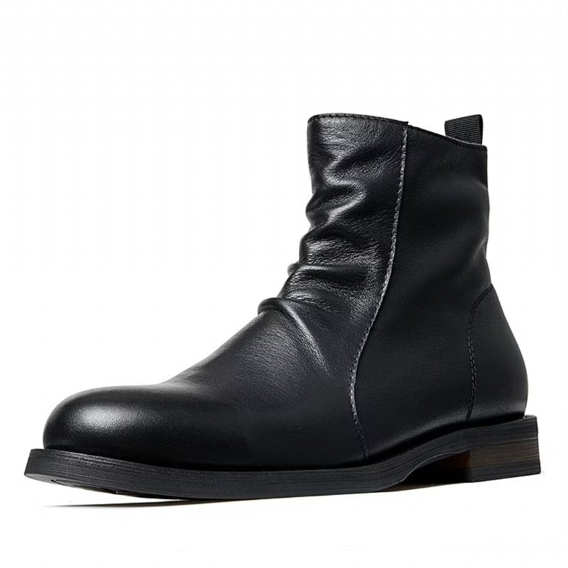 Miesten Saappaat Lampaannahkaiset Chic Vintage Lyhyet Vetoketjulliset Martin Boots - Musta