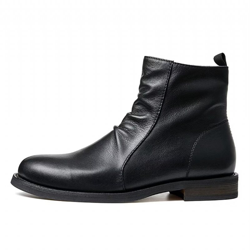 Miesten Saappaat Lampaannahkaiset Chic Vintage Lyhyet Vetoketjulliset Martin Boots - Musta