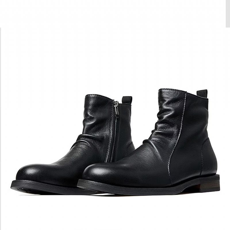 Miesten Saappaat Lampaannahkaiset Chic Vintage Lyhyet Vetoketjulliset Martin Boots - Musta