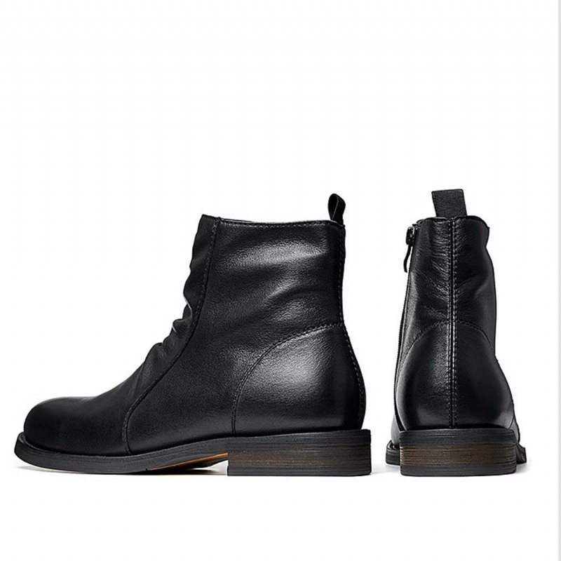 Miesten Saappaat Lampaannahkaiset Chic Vintage Lyhyet Vetoketjulliset Martin Boots - Musta