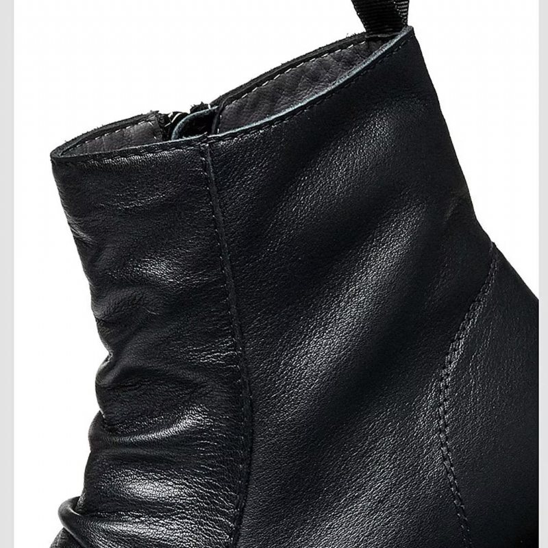 Miesten Saappaat Lampaannahkaiset Chic Vintage Lyhyet Vetoketjulliset Martin Boots - Musta