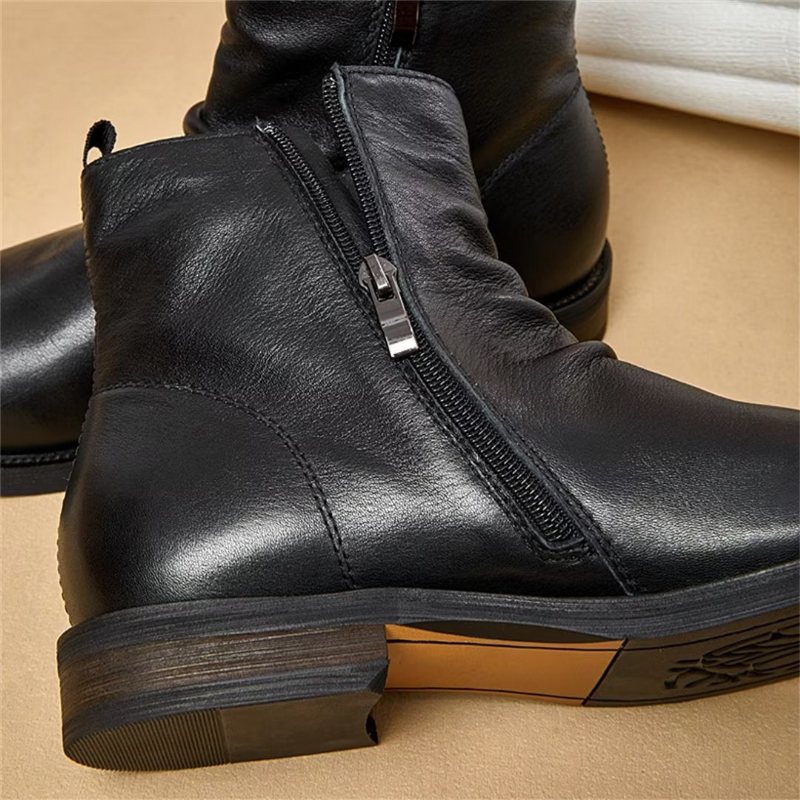 Miesten Saappaat Lampaannahkaiset Chic Vintage Lyhyet Vetoketjulliset Martin Boots - Musta