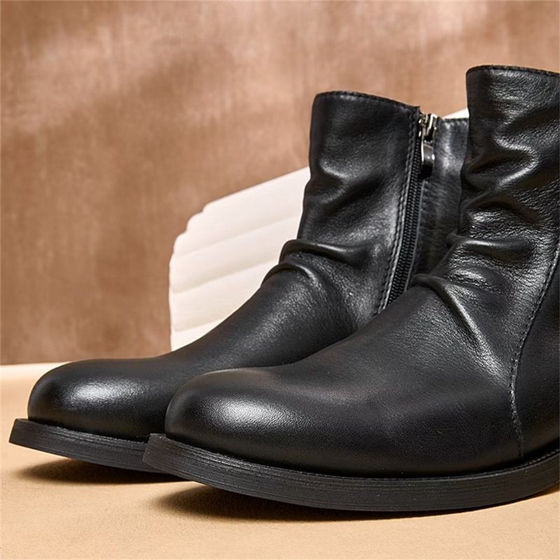 Miesten Saappaat Lampaannahkaiset Chic Vintage Lyhyet Vetoketjulliset Martin Boots - Musta