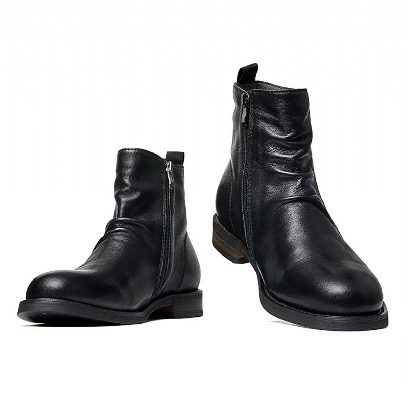 Miesten Saappaat Lampaannahkaiset Chic Vintage Lyhyet Vetoketjulliset Martin Boots - Musta