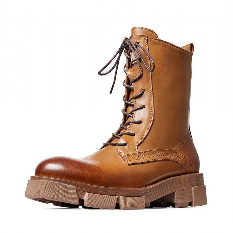 Miesten Saappaat Lampaannahkasaappaat Chic Vintage Lyhyet Vetoketjulliset Martin Boots - Ruskea