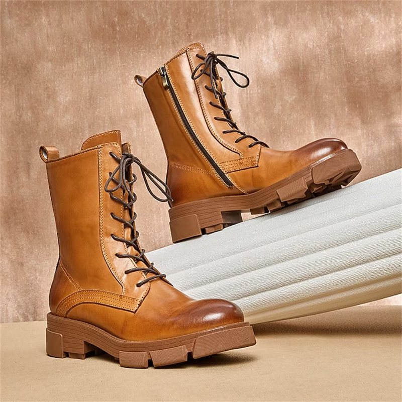 Miesten Saappaat Lampaannahkasaappaat Chic Vintage Lyhyet Vetoketjulliset Martin Boots - Ruskea