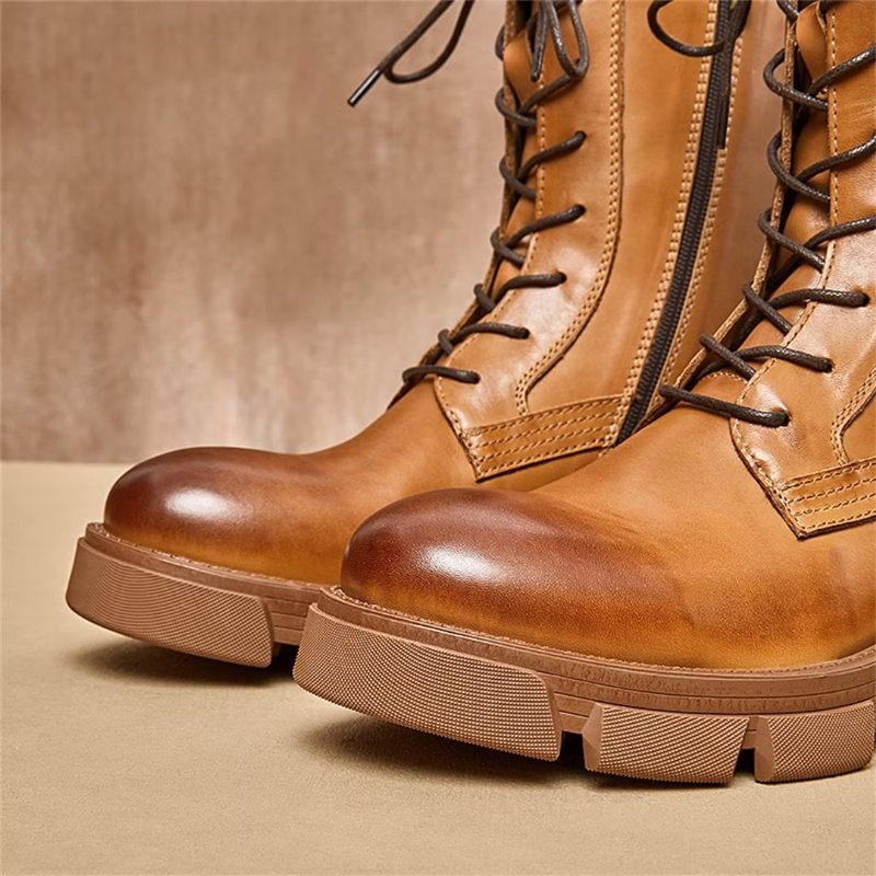 Miesten Saappaat Lampaannahkasaappaat Chic Vintage Lyhyet Vetoketjulliset Martin Boots - Ruskea