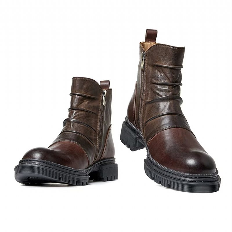 Miesten Saappaat Lampaannahkasaappaat Chic Vintage Lyhyt Vetoketjullinen Nauhoitus Martin Boots - Ruskea