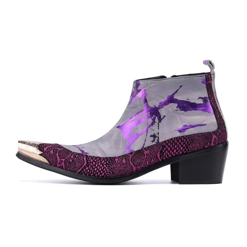 Miesten Saappaat Ylelliset Exotic Pattern Aitoa Nahkaa Statement-saappaat - Violetti