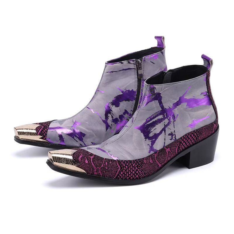 Miesten Saappaat Ylelliset Exotic Pattern Aitoa Nahkaa Statement-saappaat - Violetti