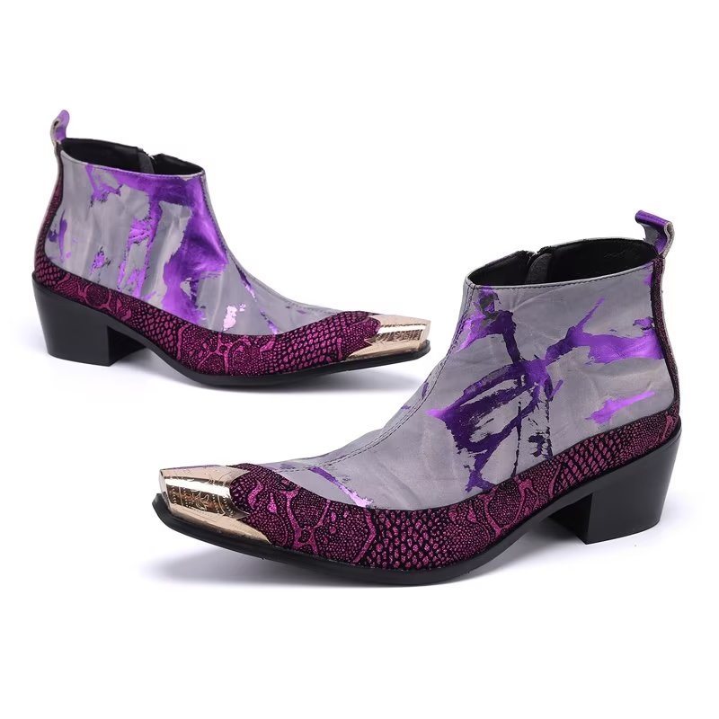 Miesten Saappaat Ylelliset Exotic Pattern Aitoa Nahkaa Statement-saappaat - Violetti