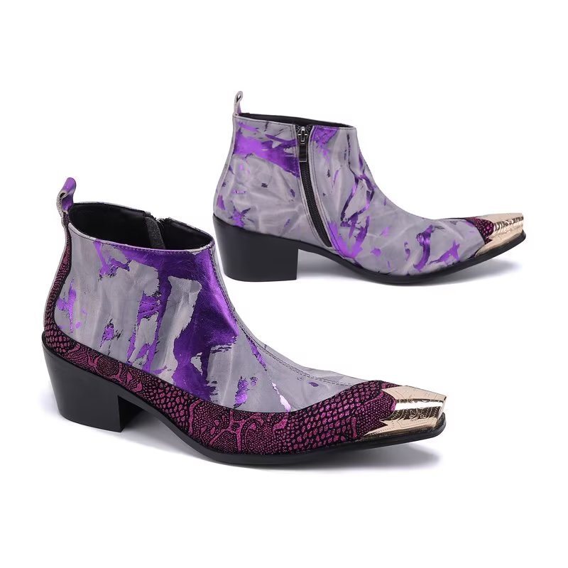 Miesten Saappaat Ylelliset Exotic Pattern Aitoa Nahkaa Statement-saappaat - Violetti