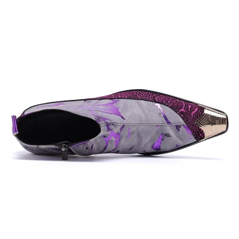 Miesten Saappaat Ylelliset Exotic Pattern Aitoa Nahkaa Statement-saappaat - Violetti