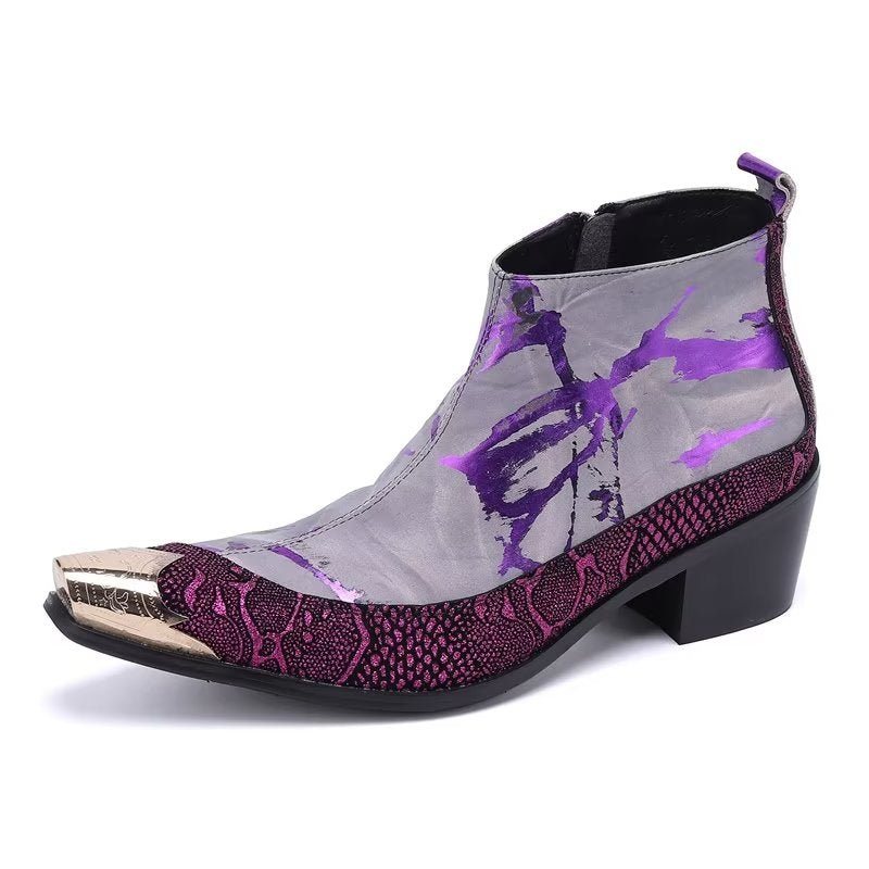 Miesten Saappaat Ylelliset Exotic Pattern Aitoa Nahkaa Statement-saappaat - Violetti