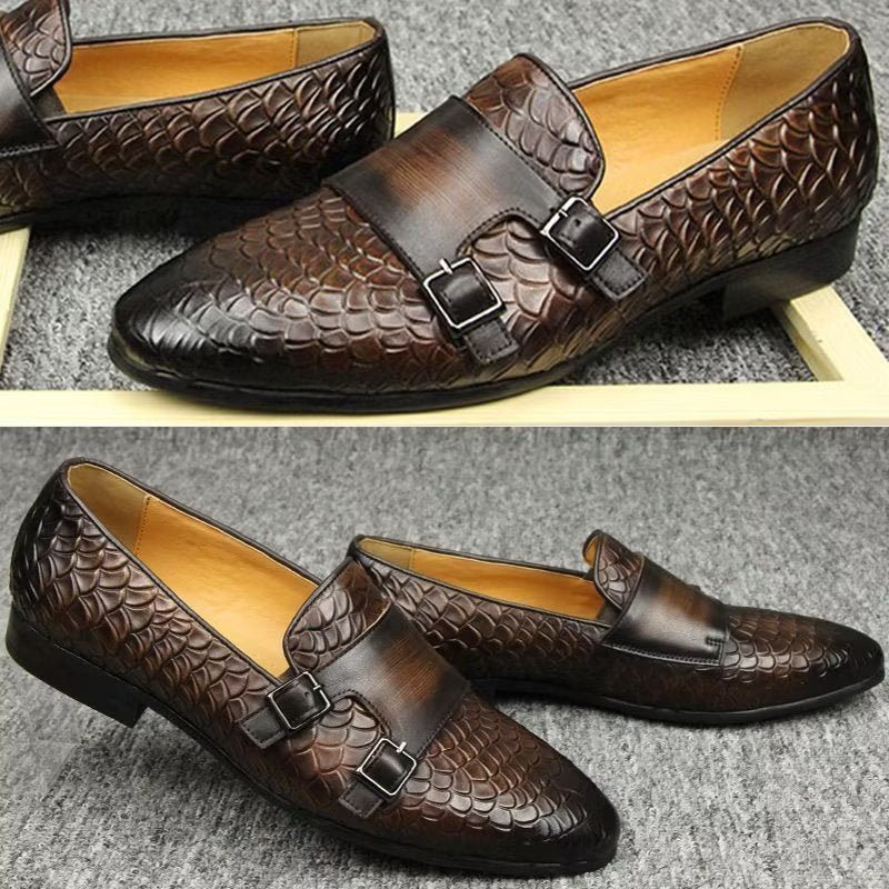 Miesten Vapaa-ajan Kengät Croc Pattern Elegant Slip On Loafers - Kahvi