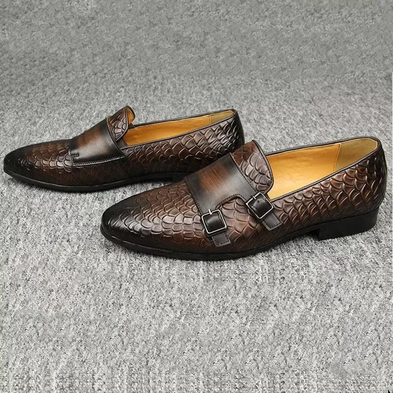 Miesten Vapaa-ajan Kengät Croc Pattern Elegant Slip On Loafers - Kahvi