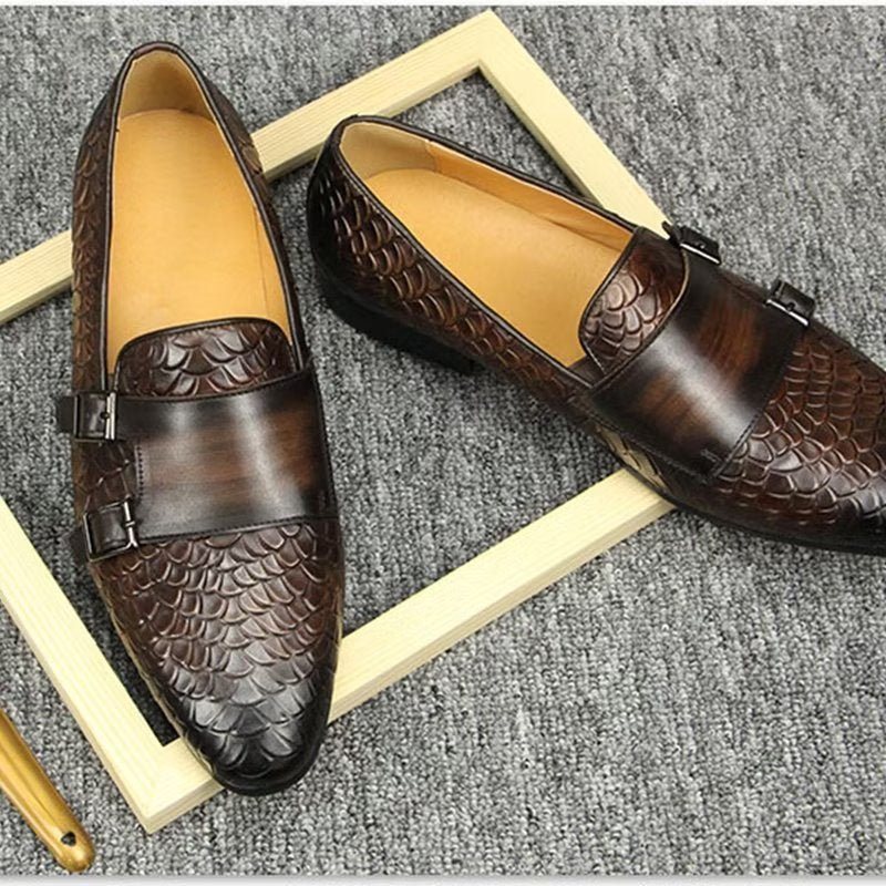 Miesten Vapaa-ajan Kengät Croc Pattern Elegant Slip On Loafers - Kahvi