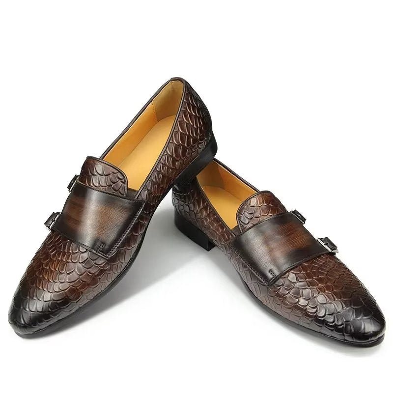 Miesten Vapaa-ajan Kengät Croc Pattern Elegant Slip On Loafers - Kahvi