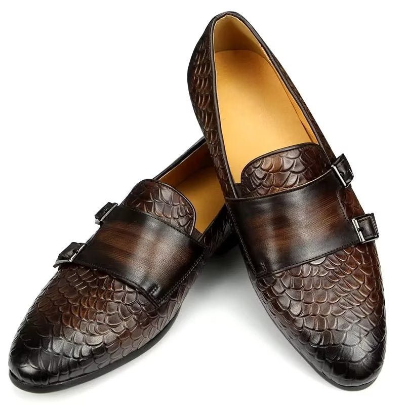 Miesten Vapaa-ajan Kengät Croc Pattern Elegant Slip On Loafers - Kahvi